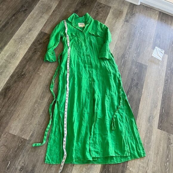 L'agence Cameron Green Belted Linen Long Shirt Dress Medium - Picture 13 of 15